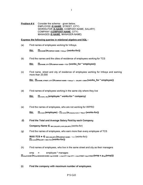 RA Example - 1 Problem # 4 Consider the schema:- given below, EMPLOYEE ...