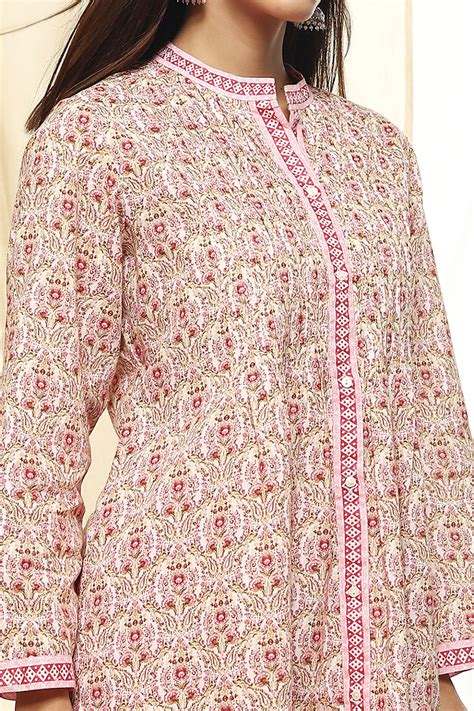 Buy Pink Floral Cotton Shirt-Style Short Kurta Online at Biba India
