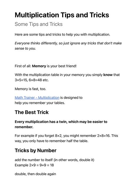 Multiplication Tips 的图像结果