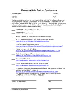 Fillable Online dot nd Contract Requirements Checklist & Documents ...