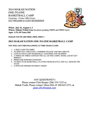 Fillable Online 2014 MAKAH NATION ONE-TO-ONE BASKETBALL CAMP Fax Email ...
