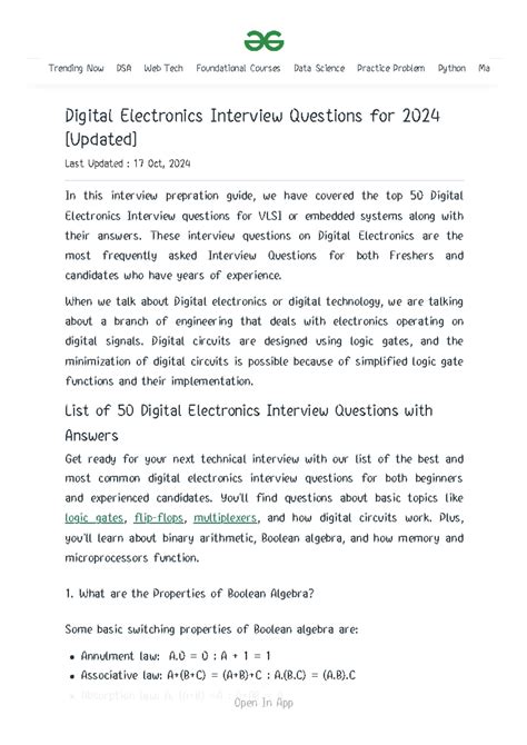 Top 50 Digital Electronics Interview Questions & Answers for 2024 - Studocu