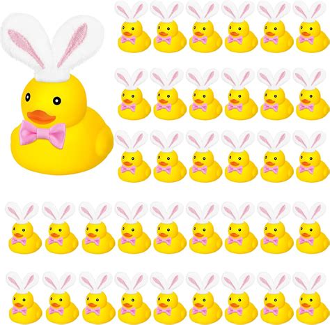 Amazon.com: 36 Pcs Easter Rabbit Ear Tie Duck Easter Rubber Duck with ...