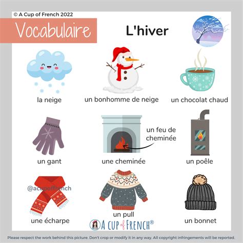 Winter in French | French preschool activities, Learn french, French words