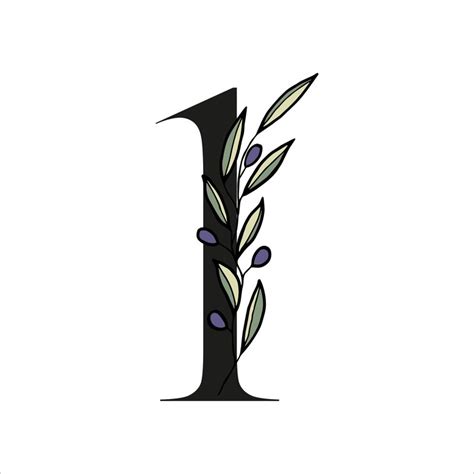 Olive branch alphabet number for decor of card or wedding invite vector ...