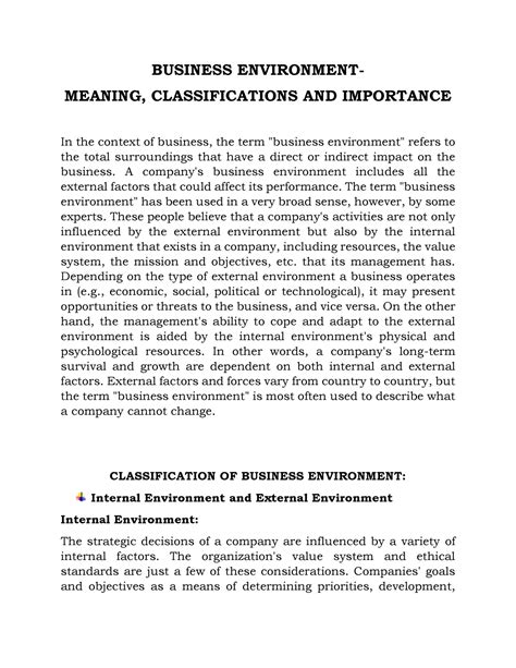 Business Environment- Meaning, classification and importance - Studocu