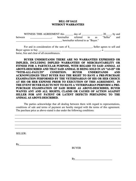 Nevada Bill of Sale for Conveyance of Horse Form - Fill Online ...
