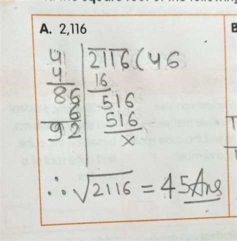 Square root of 2116 in long division method - Brainly.in