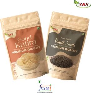 SKS BIOTECH Gond Katira & Basil Seeds Combo for Natural Cooling ...