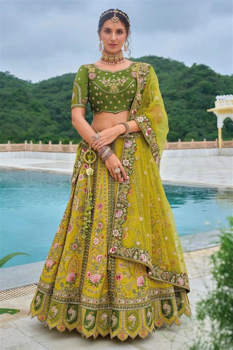 Mehendi & Haldi Special Silk Bridal Lehenga Choli – Shri Balaji Emporium