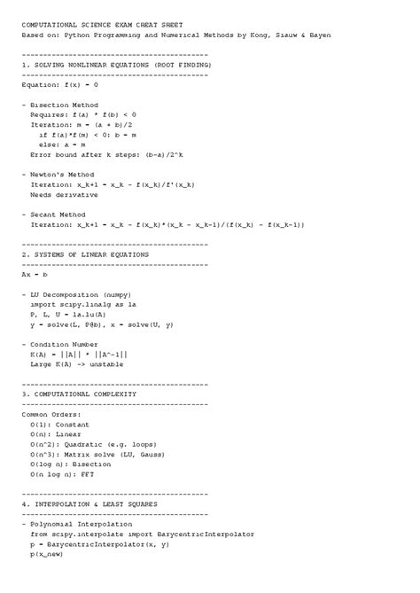 Image result for Computational Methods Cheat Sheet