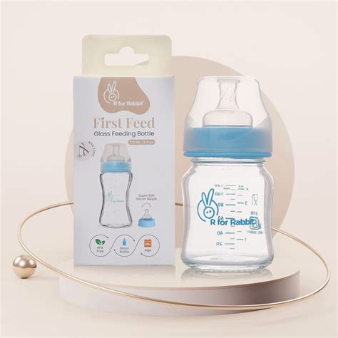 Safe & Hygienic First Feed Glass Baby Bottle (120 ml) R For Rabbit
