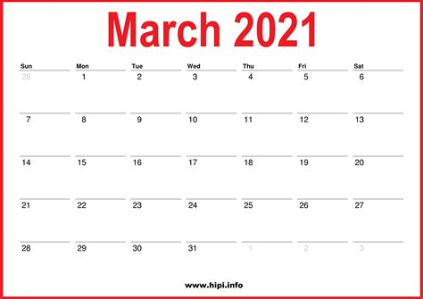 Monthly 2021 Calendars - Red, White - Hipi.info