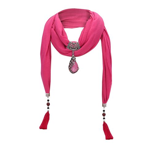 Feledorashia Womens Scarves Luxurious Scarf with Necklace Pendant Soft ...