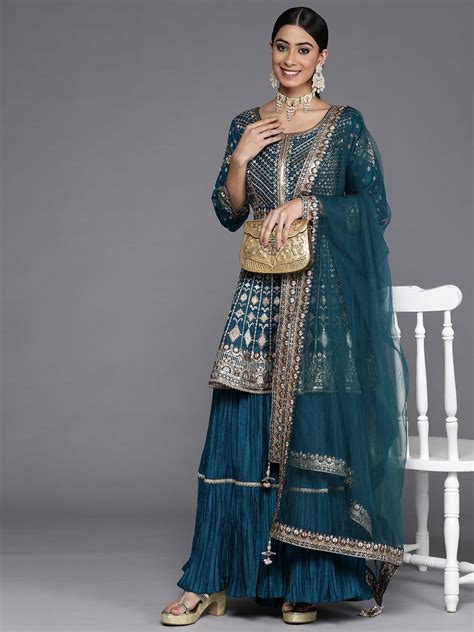 Buy Libas Art Blue Embroidered Silk Anarkali Suit Set Online at Rs.9099 ...