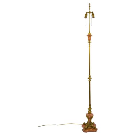 Italian Gilt Brass / Marble Base Floor Lamp