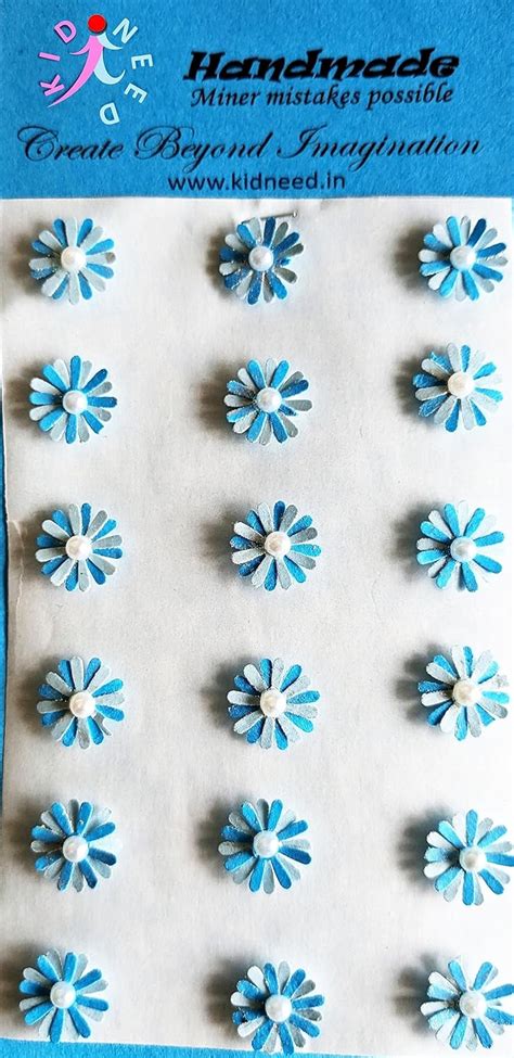 Kidneed 18pc White Blue Paper Small Flower Stickers - Self-Adhesive for ...