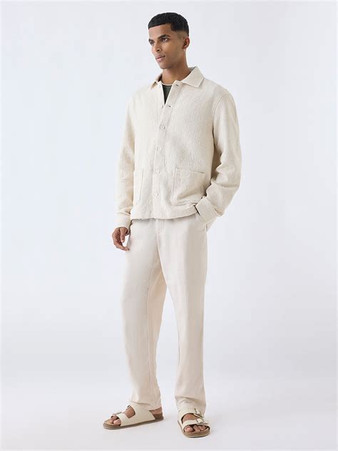 Buy ETA Cream Jacquard Relaxed-Fit Cotton Shirt from Westside