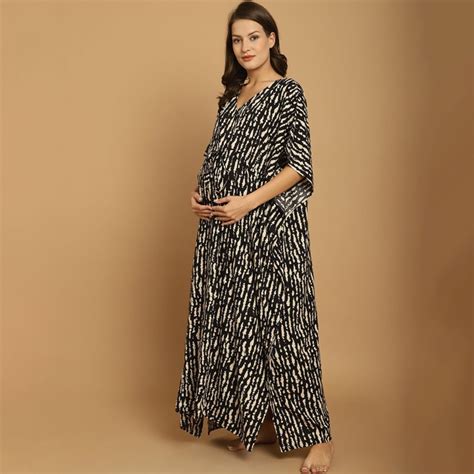 Printed V-Neck Kaftan Maternity Nightdress