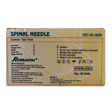 Romson Spinal Needle -22g Price, Uses, Side Effects, Composition ...