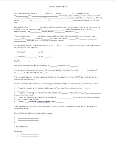 Image result for Deed of Partition Sample