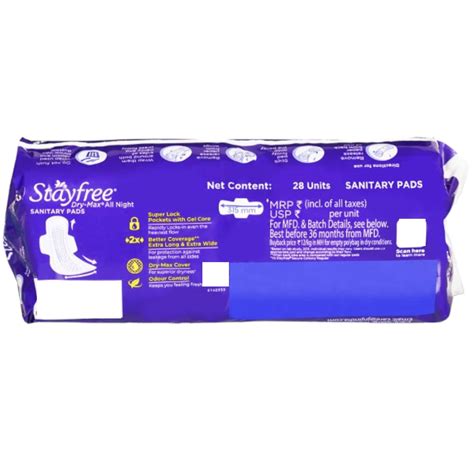 Buy STAYFREE DRYMAX ALL NIGHTS ULTRA DRY SIZE XXL PACKET OF 28 SANITARY ...