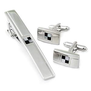 Buy Peluche Silver Coloured Brass Checks - Cufflink and Tiepin Set ...