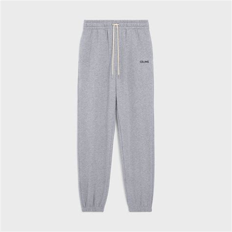 CELINE-EMBROIDERED TRACK PANTS IN COTTON - GREY/ BLACK | CELINE