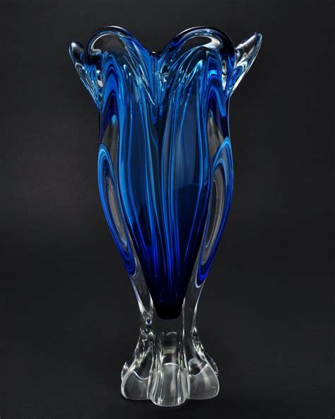 Vintage Cobalt Blue Bohemia Hand Made Art Noveau Crystal Vase | Glass ...