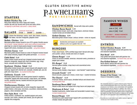 PJ Whelihan's Menu and Prices 2025