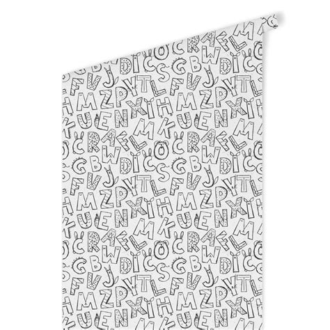 Patterned Wallpaper - Kids Alphabet - blackwhite | wall-art.com