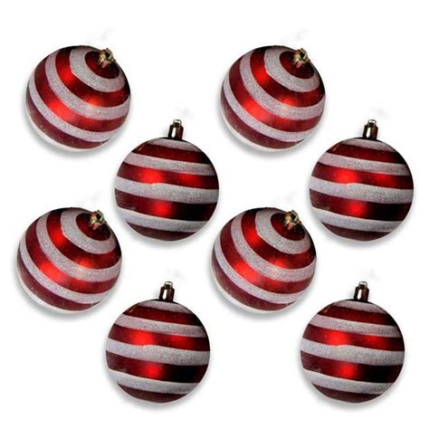 Queens of Christmas ORN-8PK-LN-RE Ball Ornament with Lines, Red - Pack ...