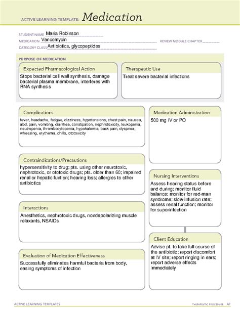 Vancomycin med card - ACTIVE LEARNING TEMPLATES THERAPEUTIC PROCEDURE A ...