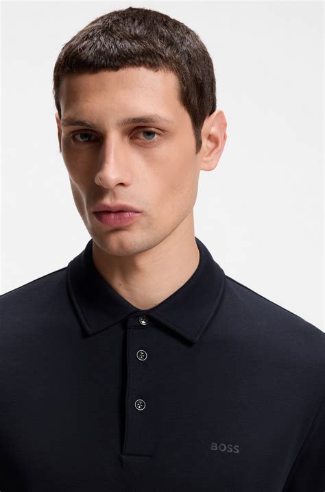 BOSS - Slim-fit polo shirt in cotton with rubberised logo - Dark Blue