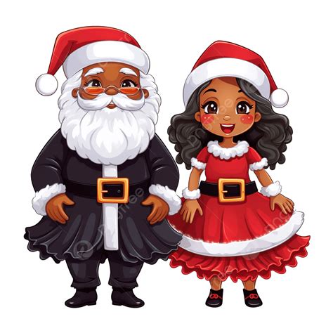 Black Santa And Mrs Claus Standing In Christmas Festival Design Vector ...