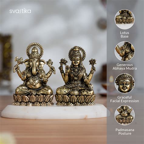 Brass Lakshmi Ganesh Murti On Lotus (3 Inch)