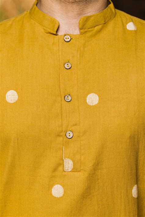 ANANDA : Jamdani Mustard Knee-Length Kurta – Indianpeacock
