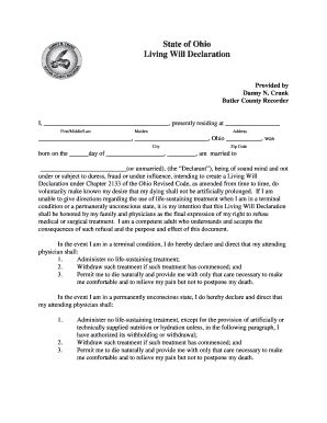 Living Will Ohio - Fill and Sign Printable Template Online
