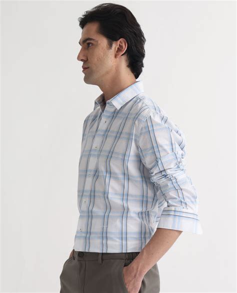 Rare Rabbit Men's Turvo White Cotton Checked Print Regular Fit Full Sl