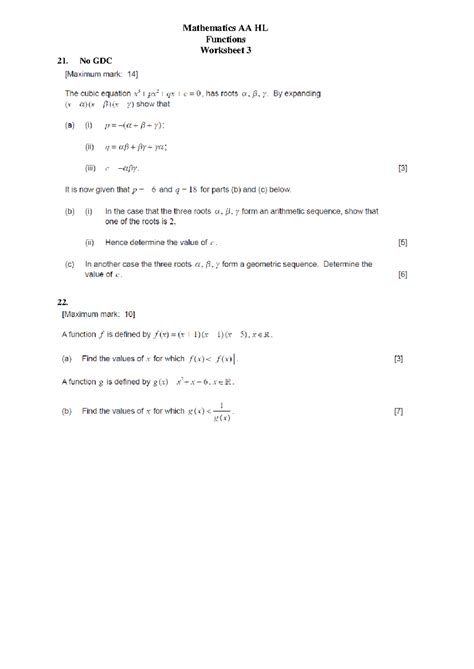 Functions W3 - Mathematics: Analysis and Approaches HL - Mathematics AA ...