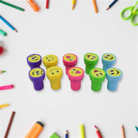 Emoticon Stamps 10 pieces in Round Shape Stamp (Multicolor / 10 Pc ...