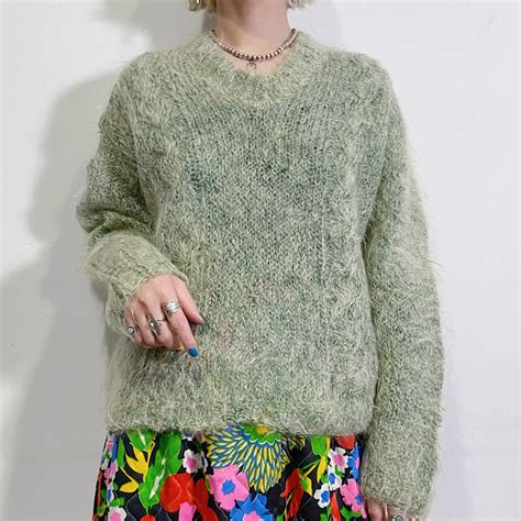 60s green mohair knit sweater | LEMON