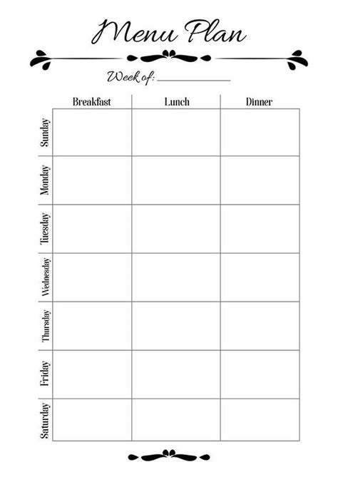 Menu Plan Printable 的图像结果