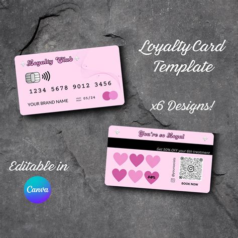 Pink Credit Card Bank Card Style Pink Loyalty Card Template for Nail ...
