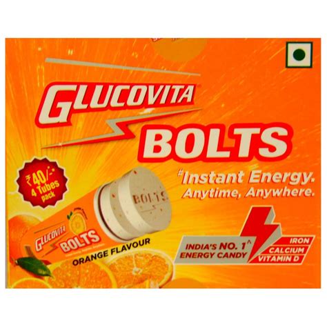 Glucovita Orange Flavour Bolts, 72 gm (4 x 18 gm) Price, Uses, Side ...