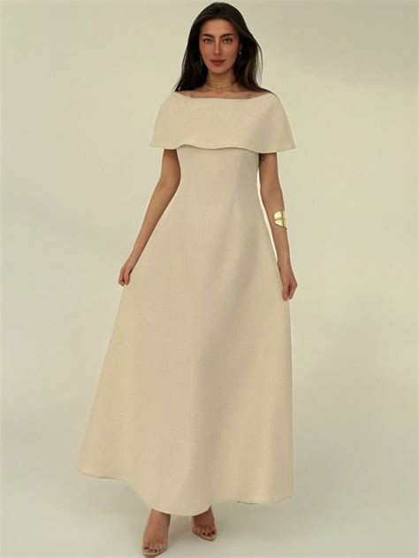 Aloruh Elegant Simple Apricot Off Shoulder Dress With Flared Dress ...
