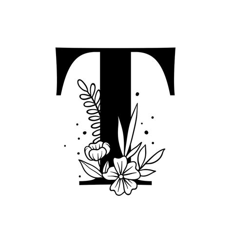 Floral Alphabet Letter T Illustration