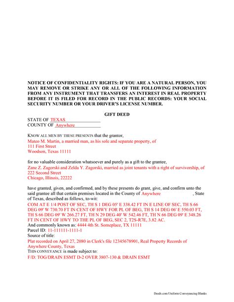 Texas Gift Affidavit