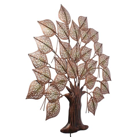 Golden Leaves Tree Handcrafted Iron Wall Hanging with background LED's ...