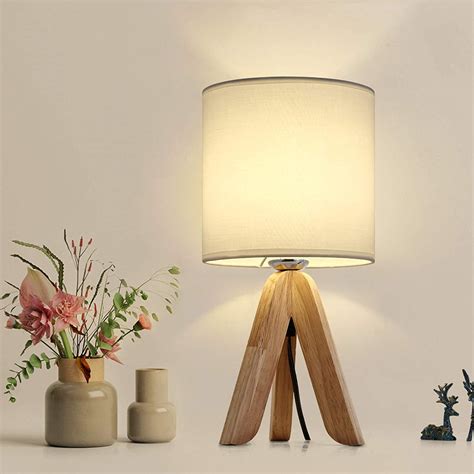 Buy Small Bedside Table Lamp - Wooden Tripod Nightstand Lamp for ...